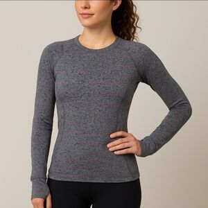 Lululemon Runderful Long Sleeve Top Tweed Jacquard Battleship Grey Coral Sz 6